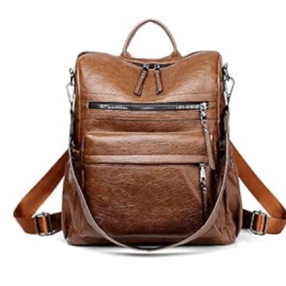 Convertible brown faux leather PU backpack purse NEW vintage leather look roomy - Picture 9 of 11